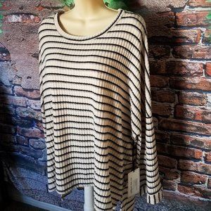 Oversized Soft Brush Knit Stripe Hi Low Top